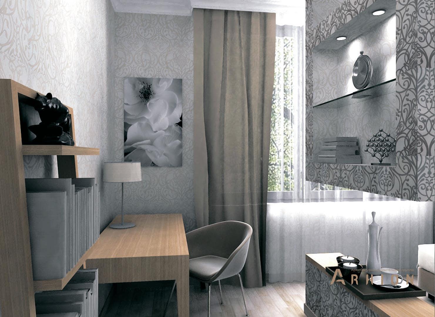 7. Проект одноэтажного дома в канадском стиле с двускатной кровлей, H-62, площадью - 96 кв c терассой, эркером